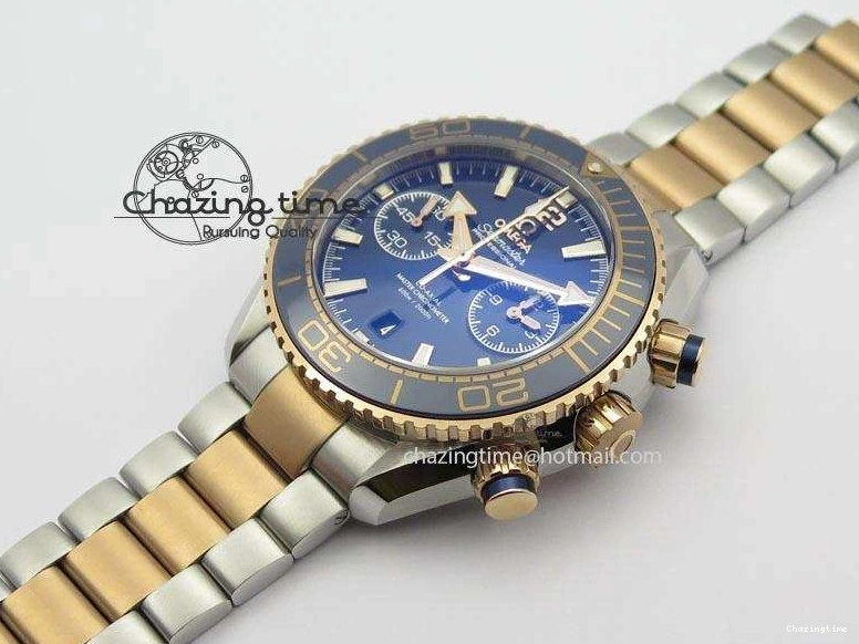0320 FlexibleFit Seamaster Professional Chrono SS RG Blue Ceramic Blue Dial On SS RG Bracelet A 8211